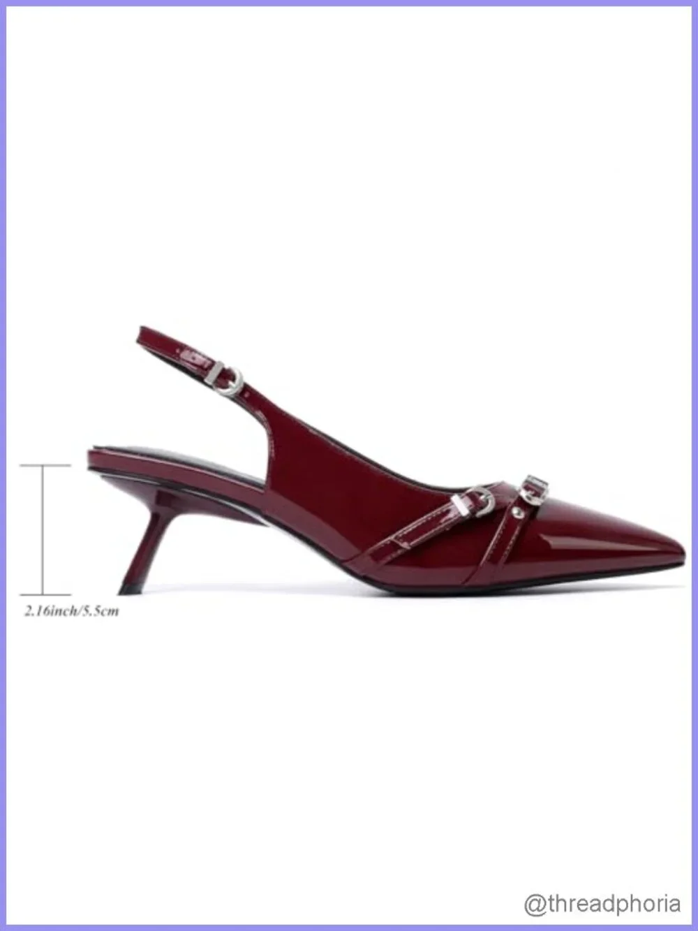 Patent Leather Kitten Heels for Women Pointed Toe Slingback Pumps with Buckle